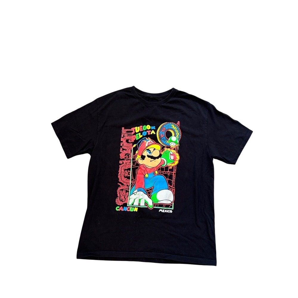 Black Graphic Short Sleeve Tee shirt Sz Lg Colorful Mario graphic mexico  trip